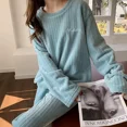 thumbnail image 2 of 2023 Autumn Winter Women Solid Pyjamas 2 Piece Sets Thicken Velvet Ribbed Fleece Set Pullover And Pants Female Pajamas Suit, 2 of 4