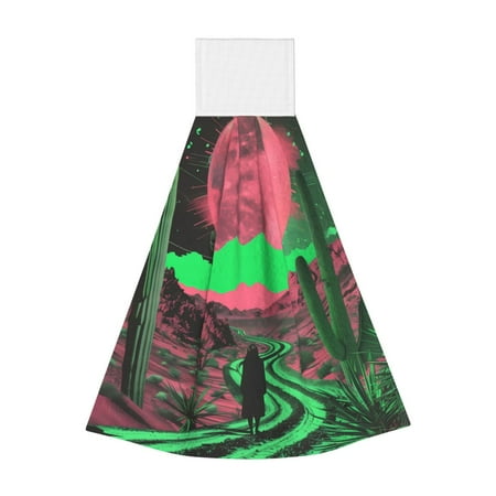 

Gaeub Neon Desert Moon Print Hand Towels with Hook Hanging Tie Towels Coral Velvet Dishtowels for Bathroom Restroom Home Decor
