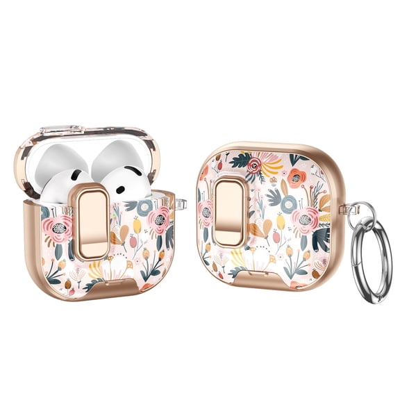 Rugged Case for AirPods 4, Painted Decoration Shockproof Cover for AirPods 4th Generation 2024 with Switch and Carabiner