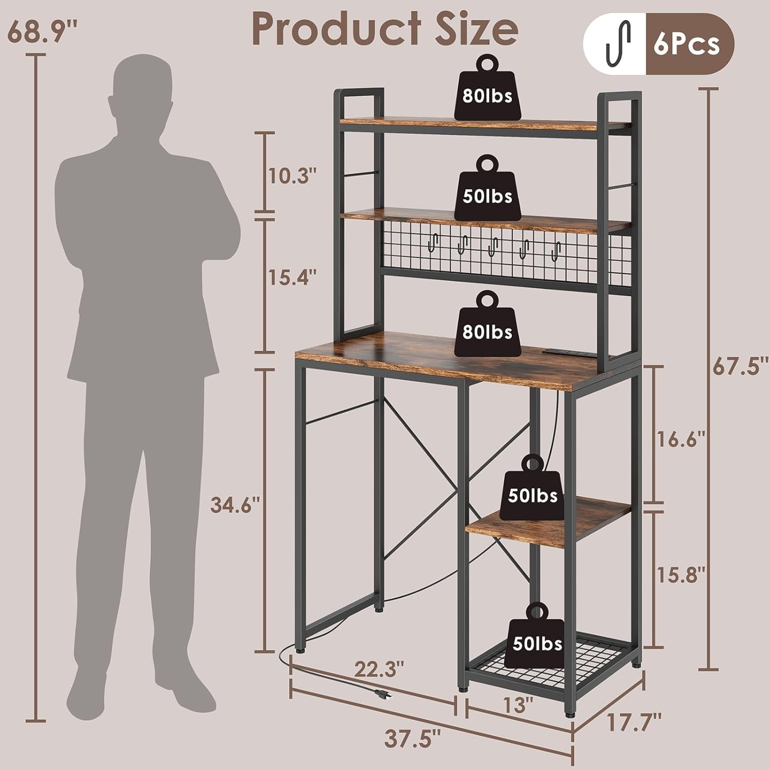 Multi-Functional Mini Fridge Stand with Wheels, Wooden Mini Fridge & Microwave Storage Shelves, Large Bakers Rack and Storage for Kitchen Appliances, Perfect for Dorm Kitchen Coffee Bar