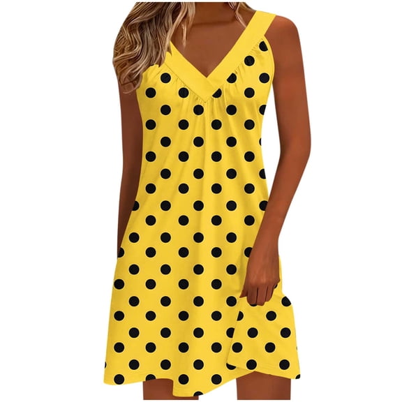 Npasoilc Summer Mini Dress for Women V-Neck Sleeveless A-Line Solid Color T-Shirt Dress Casual Comfort Elastic Short Dresses