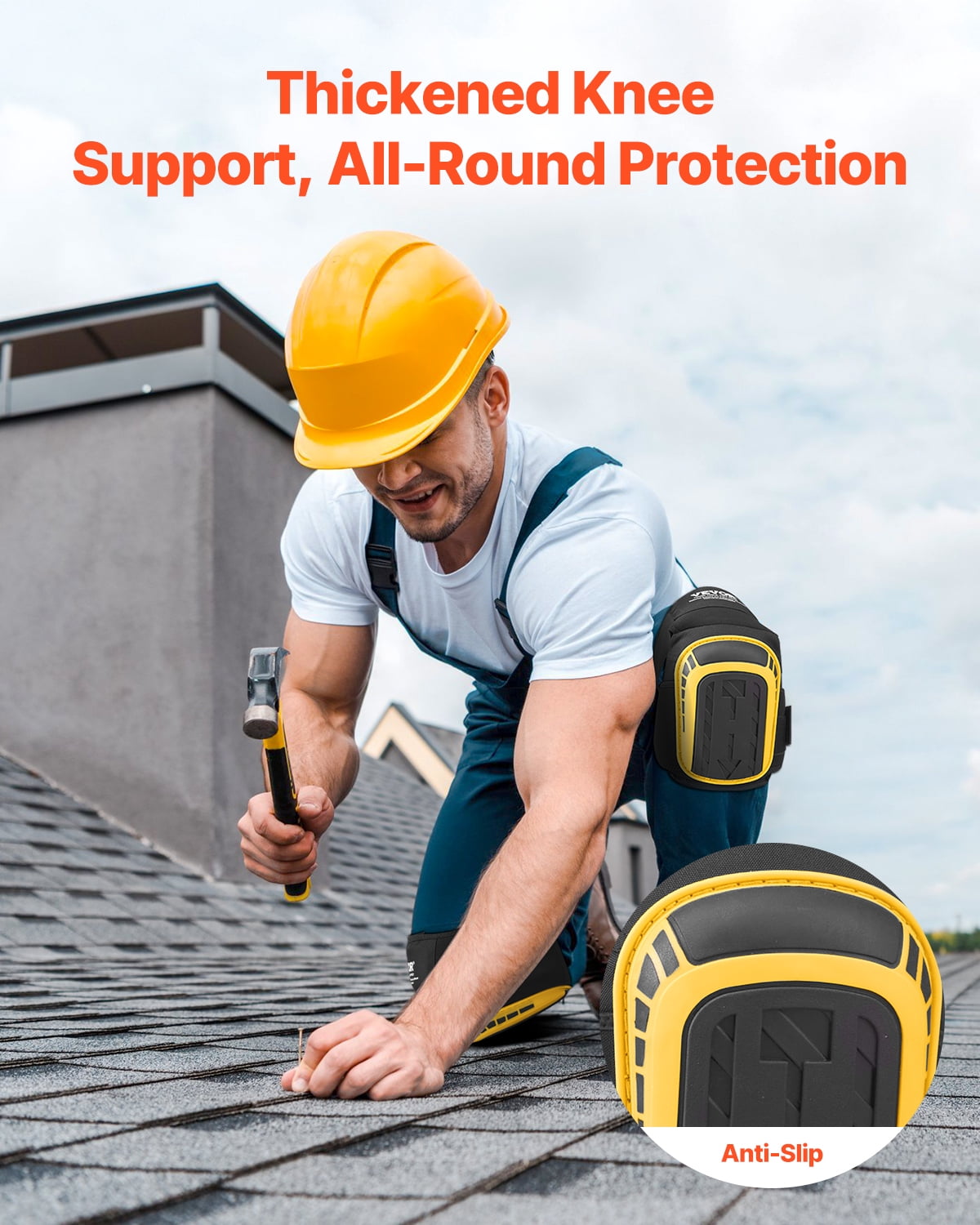 VEVOR Knee Pads for Work, Extended Heavy Duty Construction Knee Pads with 2 Extension Straps,Anti-slip Foam Gel Knee Pads, Men & Women, for Gardening Flooring Roofing and Cleaning,Yellow and Black