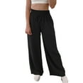 thumbnail image 2 of ZHOGXU Women's Pants Drawstring Elastic Waist Solid Color Wide Leg Straight Fit Comfortable Breathable Loose Trousers For Daily Wear Black L, 2 of 5