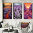 thumbnail image 1 of Designart "Lavender Fields Sunset Glow I" Lavender Framed Wall Art Set Of 3 - Purple Traditional Frame Canvas Set For Living Room Decor, 1 of 6