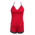 thumbnail image 4 of Sngxgn Women's Sets Ribbed Pajamas Set Sleeveless Crop Top and Tie Front Shorts Lounge Set Sleepwear(,L), 4 of 5