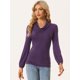 thumbnail image 4 of Blusa de Manga Larga con Cuello Fruncido para Mujer Blusa Informal Morado oscuro S, 4 of 5