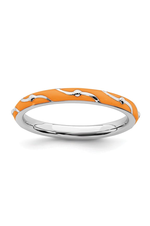 925 Sterling Silver Stackable Expressions Orange Enamel Ring Size: 5; for Adults and Teens; for Women and Men