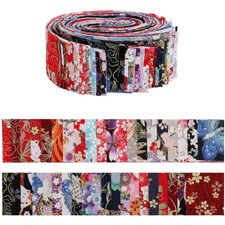 40 Pcs Japanese Jelly Cotton Fabric Patchwork Roll, 2.55 Inch Roll Up  Cotton Fabric Quilting Strips, Jelly Fabric Patchwork Craft Cotton Fabric  for