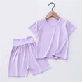 thumbnail image 2 of YunPes ﻿Toddler Kids Solid Loungewear Sets Crewneck Short Sleeve Tees + High Waist Elastic Shorts Sets Summer Casual 2PC Outfits, 2 of 9
