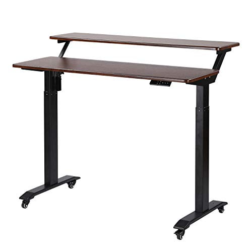 UNICOO® 2 Tier Electric Height Adjustable Standing Desk with Wheels, Electric Mobile Standing Workstation, Sit Stand Desk Home Office Desk Whole-Piece Desk Board 48 * 24 in (KT1002-MB) 2Tier