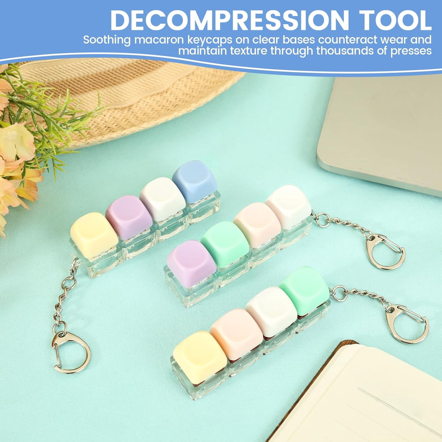 6PCS Creamy Keyboard Fidget, Random Color Clicky & Silent Keyboard Clicker Keychain, Stress Relief Accessory for Bags, Keys and Desk Use