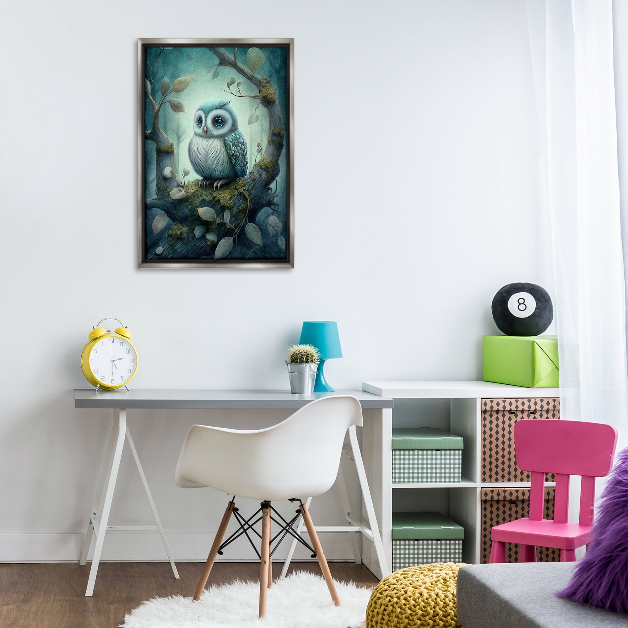 Stupell Industries Calm Mystic Owl Landscape Painting Gray Floater Framed Art Print Wall Art, 21 x 31