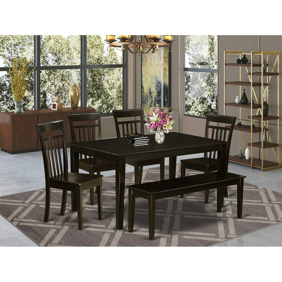 East West Furniture Capri 6-piece Wood Kitchen Set with Bench in Cappuccino