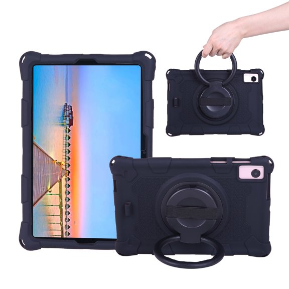 Dteck for Samsung Galaxy Tab A7 10.4 inch Case 2022 2020 (SM-T500/T505/T507) with Crossbody Shoulder Strap, Shockproof Protective Tab A7 Kids Case with Rotating Hand Ring Stand Pen Holder, Black