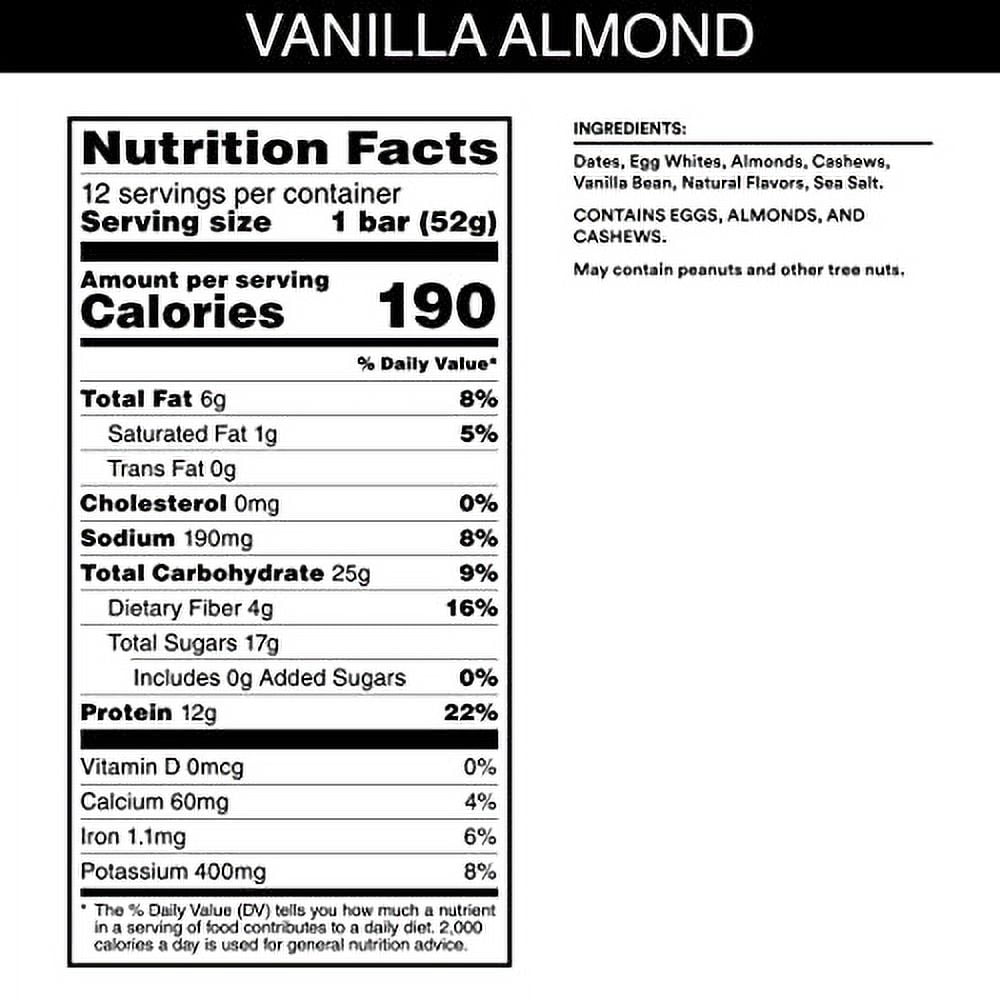 RXBAR Protein Bars, Protein Snack, Snack Bars, Vanilla Almond, 22oz Box (12 Bars)