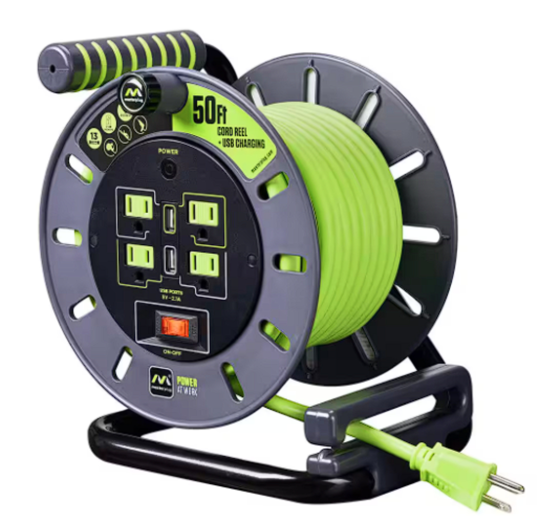 Masterplug 50ft 13amp Extension Cord Reel with USB