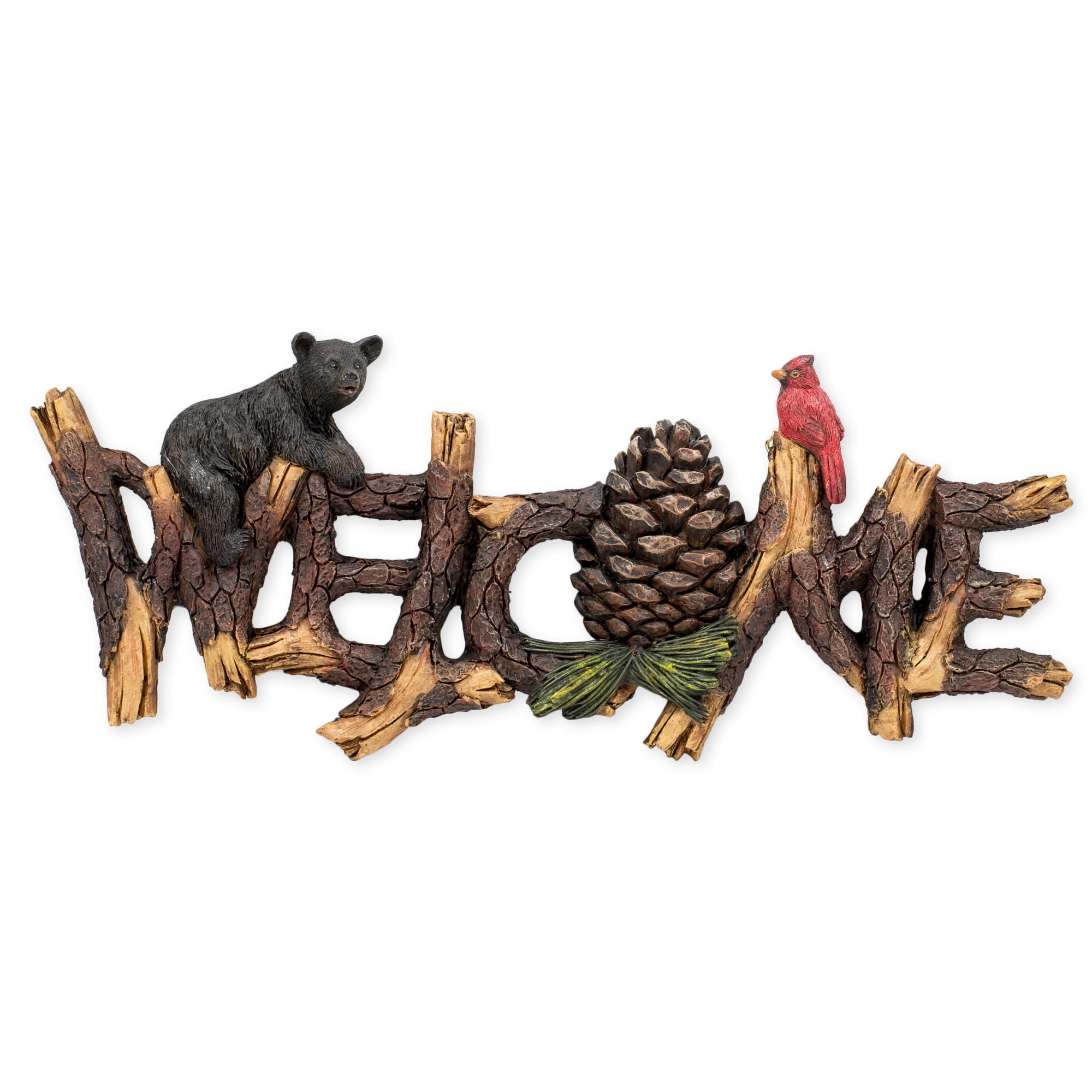 Pine Welcome Black Bear Cardinal 6 x 2 x 13 Inch Resin Crafted Sign