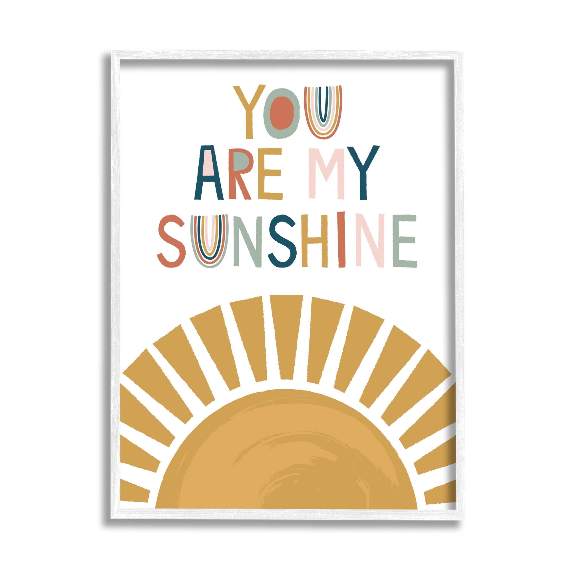 Stupell Industries You Are My Sunshine Phrase Children's Sun Rise Graphic Art White Framed Art Print Wall Art, 24x30, by Lisa Perry Whitebutton