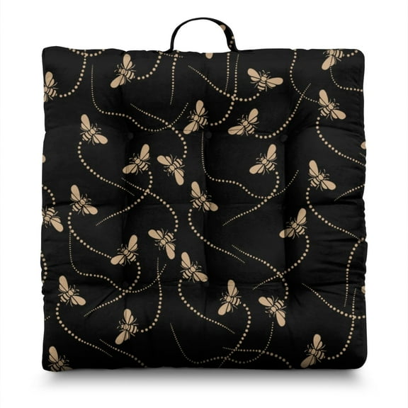 Honeycomb Print Thick Floor Pillow - 24" Square Meditation Cushion for Adults, Cute Bee Design with Sunlight-Activated Fluffy Filling