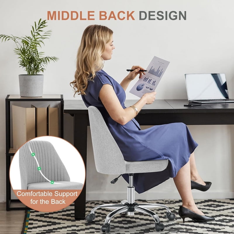 Sybels Modern Office Chair: Armless Swivel Desk Chair with Wheels, Adjustable Height Rolling Task Chair for Home, Dorm，Light Gray