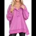 thumbnail image 1 of Sudadera para Mujer, Estilo Informal, de Larga, con Botones y Cuello Henley, Estilo Túnica, para Otoño. Rosa Brillante L, 1 of 7
