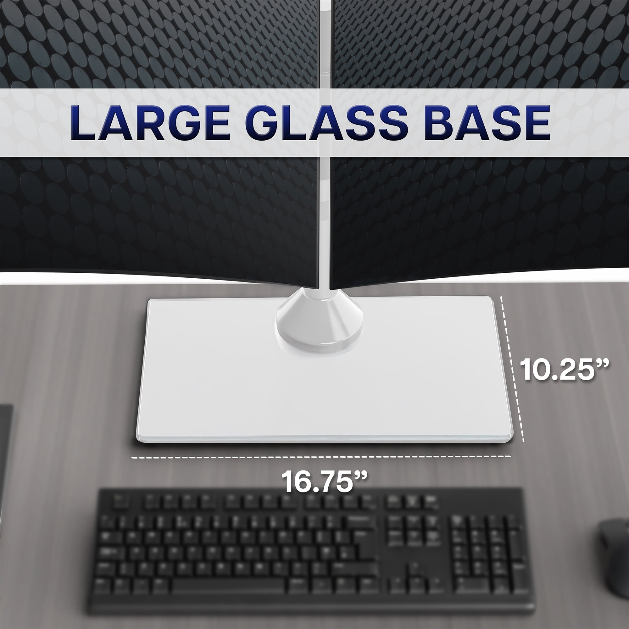 VIVO White Dual Monitor Adjustable Mount w/ Glass Base, Fits 2 Screens up to 32"