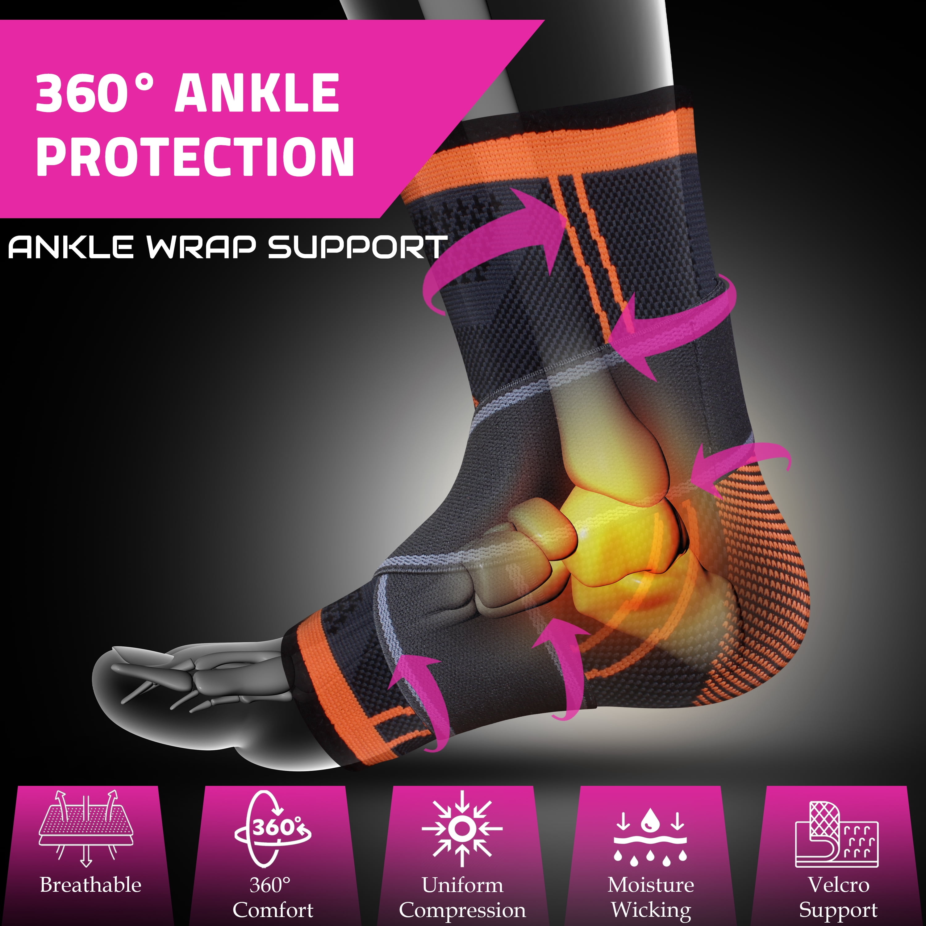 SPRINGBOK Ankle Support with Binder | Adjustable Compression Band for Men & Women | Band with Elastic Strap for Ankle Pain | Stretchable Ankle Wrap for Sports (Black) 1 Piece M Size