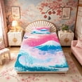 thumbnail image 4 of Manfei Ukiyo-e Fuji Twin Sheet Sets for Girls, Crane Wave Bedding, Pink Blue White 3pcs, 1 Flat Sheet, 1 Fitted Sheet and 1 Pillowcase, 4 of 6