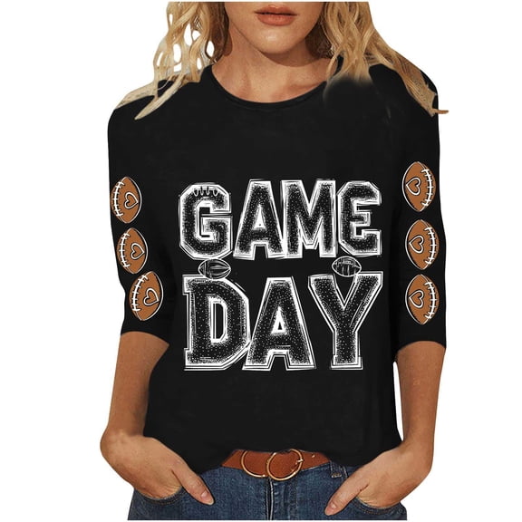 DeHolifer Baseball Shirts for Women Novelty 3/4 Sleeve Tops Crewneck Graphic Tees Blouses Dressy Comfy Tunic Tops Black XL