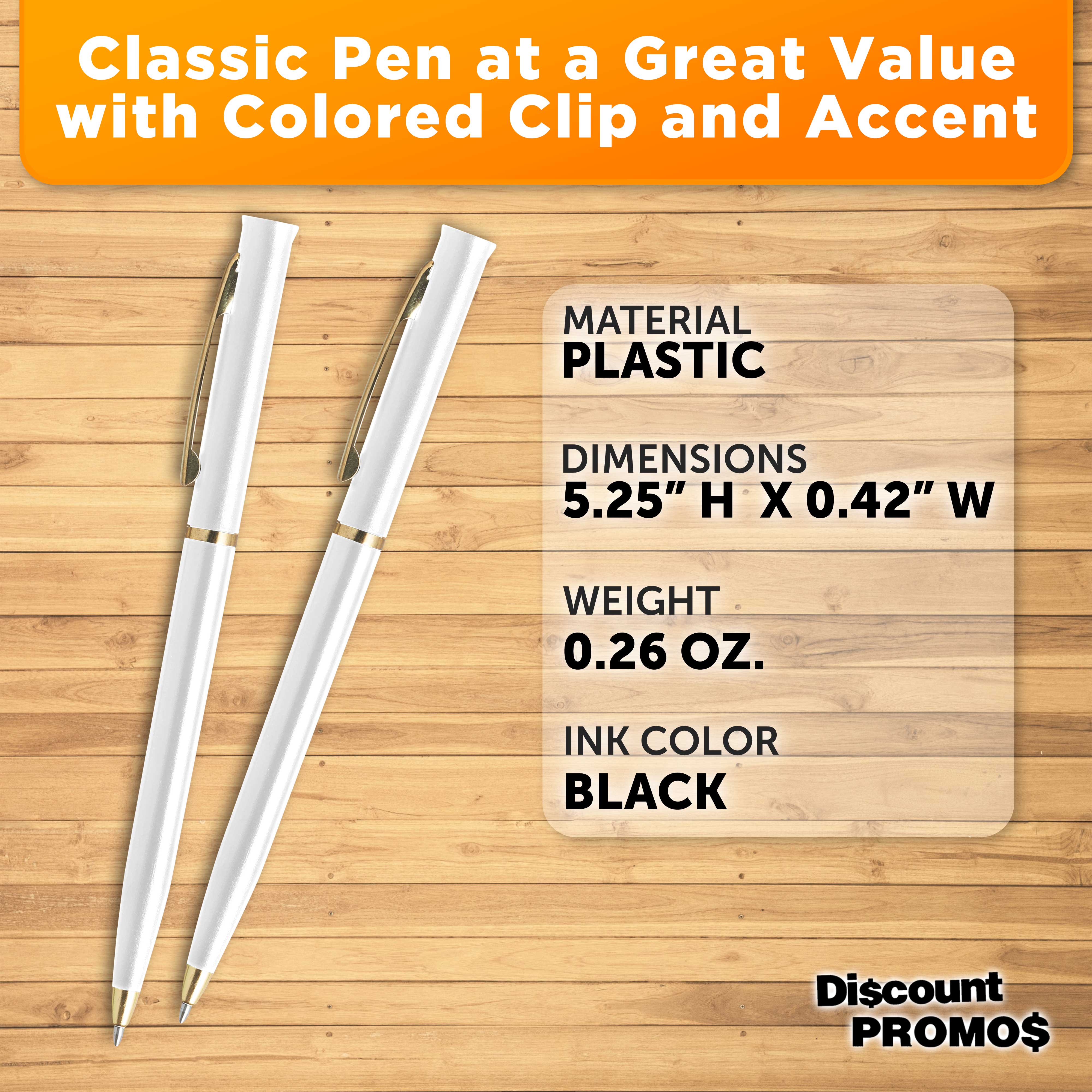 10 Alston Hotel Pens Pack - Ballpoint, Gold Metal Accent - White