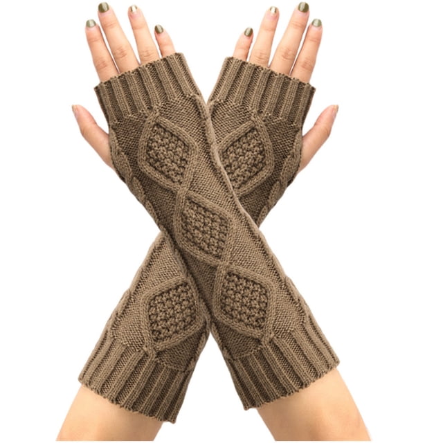 Guantes de lana de punto con rombos para mujer, cálidos y versátiles, con mangas de medio dedo y mangas extendidas sin dedos para invierno.