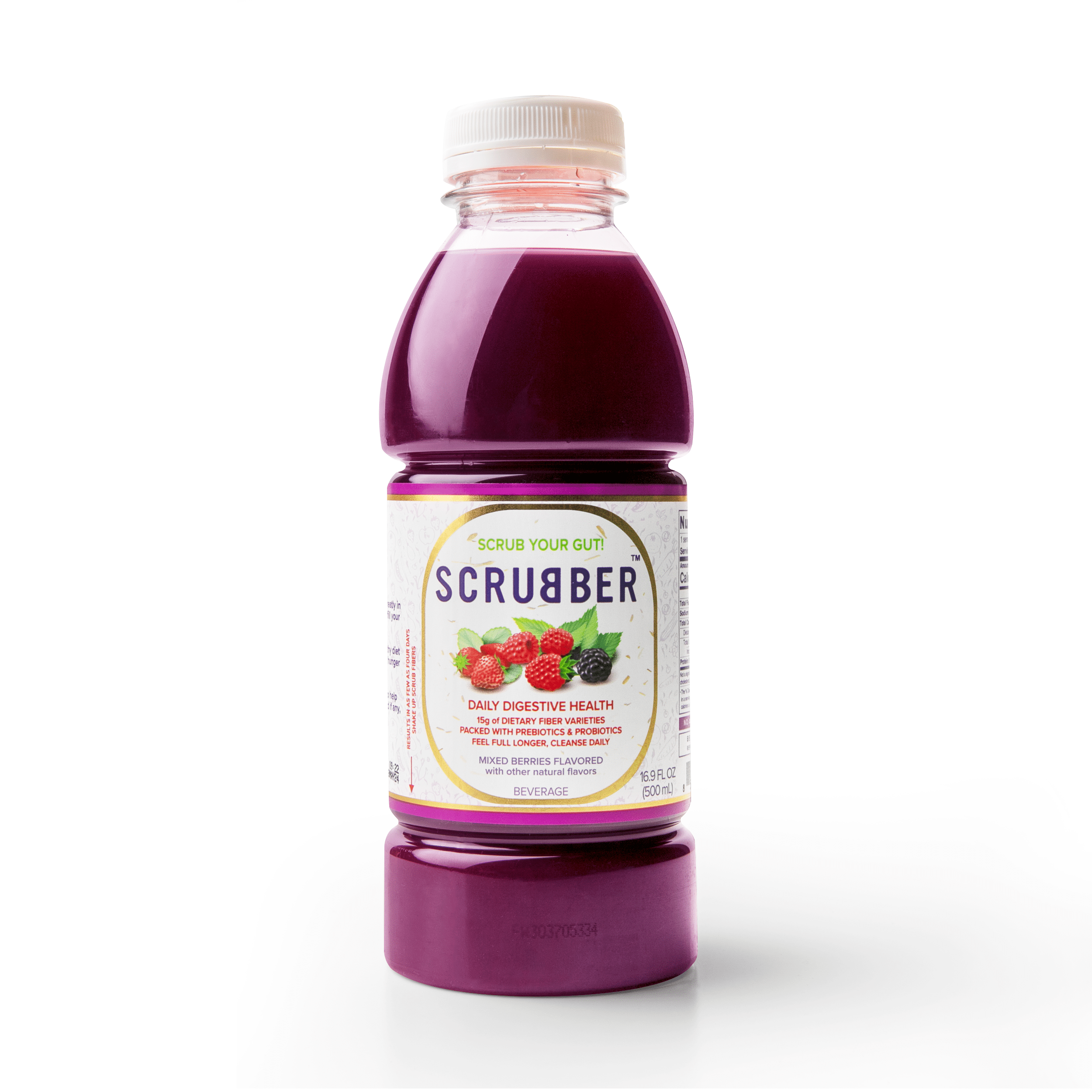 Scrubber Fiber-Infused Fruit Juice w/Probiotics + Prebiotics for Daily Digestive Health, Immune Support, Regularity & Weight. 16.9 OZ Natural Beverage, Mixed Berries, 12-Pack