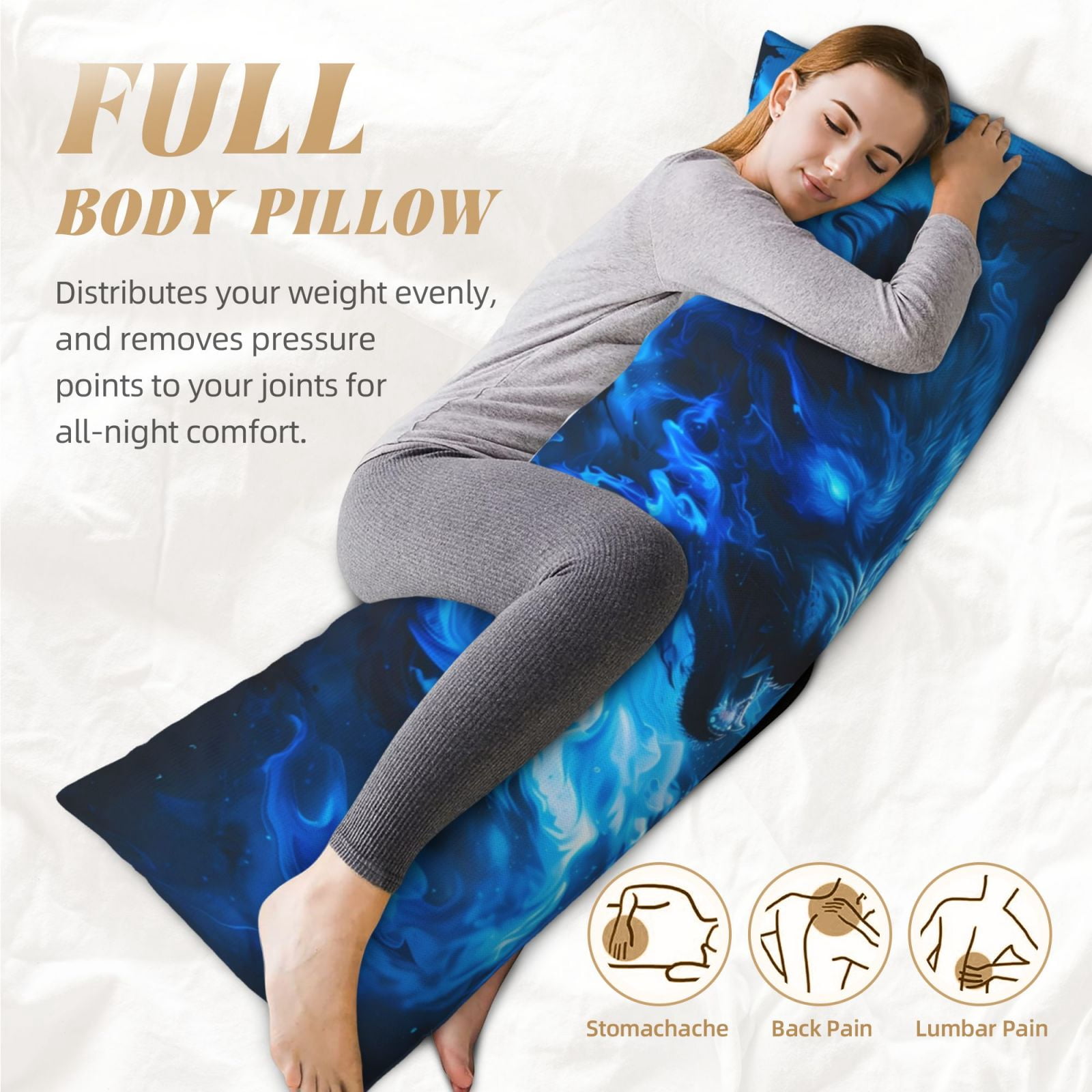 Naloa Blue Fire Cool Wolf Super Soft 20x60 Body Pillow Case,Long Side Hidden Zipper（PILLOWS ARE NOT INCLUDED）