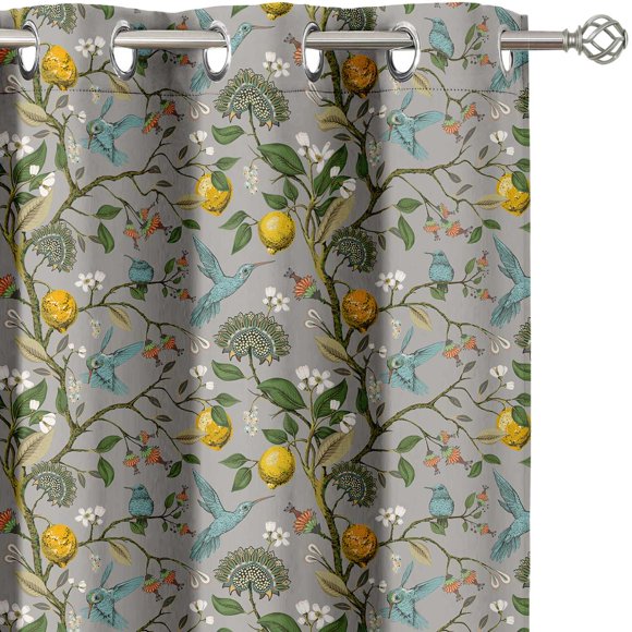 Vargottam Printed Blackout Curtains - Gray Petals & Wings Design, Set of 2 Panels, 42 x 72 Inches - Room Darkening, Thermal Insulated Window/Door Drapes with Grommets