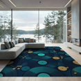 thumbnail image 2 of ODIKA 8'x10' Washable Area Rug Music Bold Note Asymmetric Contrasting Composition Round Deep Navy Teal for Living Room, Under Sectional, Family , Durable, Non-Slip, 2 of 7