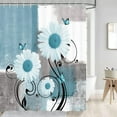 thumbnail image 3 of Floral Shower Curtain,Daisy on Teal Gray Abstract Modern Fabric Shower Curtains,36X72inches, 3 of 5