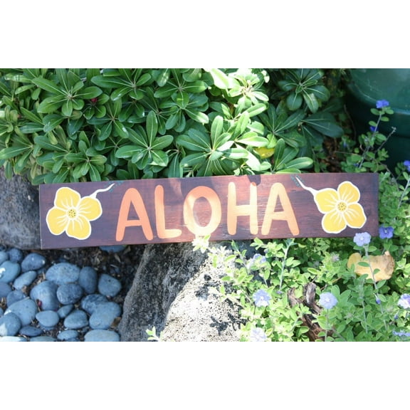 Wooden Aloha Sign w/ Hibiscus 20" - Tiki Bar Decor