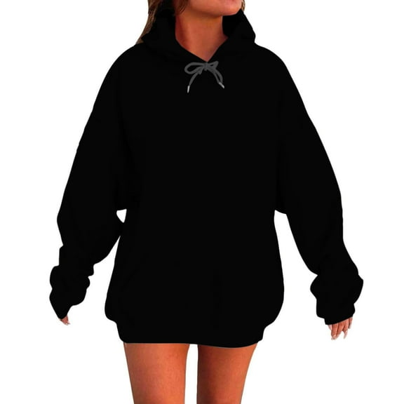 ManxiVoo Oversized Cotton Pullover Sweatshirt for Women Winter Warm Fashion Trendy Casual Comfortable Hooded Top L Size Black