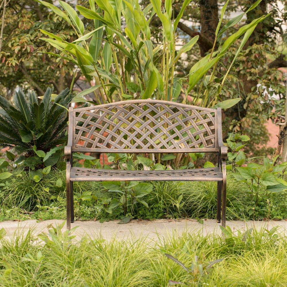 Outdoor Weather Resistant Seating Bench Bronze Front Porch Park Bench Lawn Decor Cast Aluminum Park Bench for Yard Patio Garden and Deck Walmart
