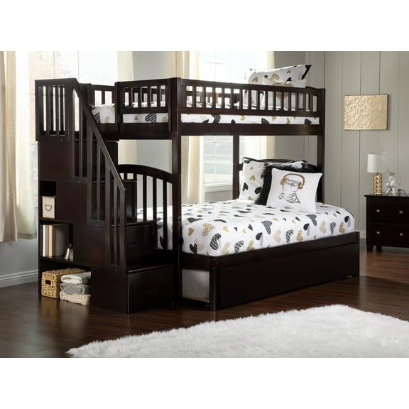 AFI Westbrook Staircase Bunk Twin over Full with Full Size Urban Trundle Bed, Espresso