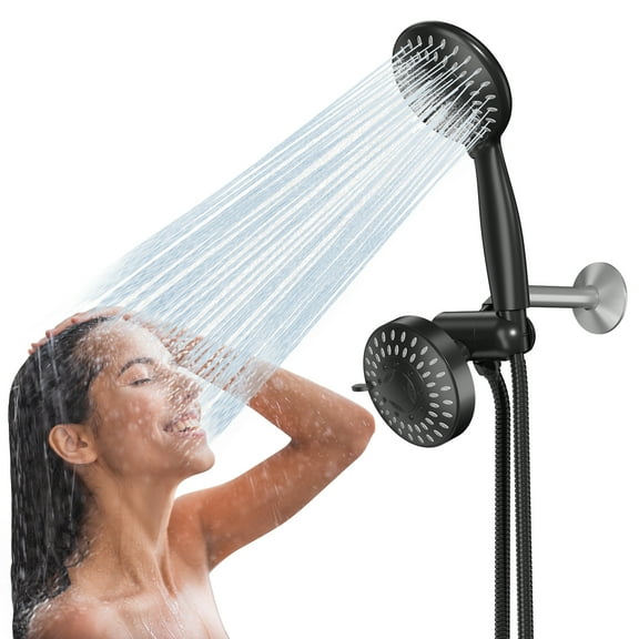 GPED High Pressure Dual Shower Head Combo, Premium 3 in 1 Handheld Shower Head Combo w/ 35 Settings & 60" Stainless Steel Hose, 3-Way Rainfall Showerhead with Durable Nozzles & Anti-Clog,Matte Black
