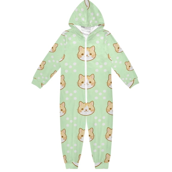 Cat Pattern One Piece Pajamas Soft Jumpsuit Cozy Sleep and Play Romper Zipper and Pockets 4T