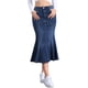 thumbnail image 1 of Falda de mezclilla con cola de pez Inspire Chic para mujer, falda midi de jean ajustada, XS, azul oscuro, 1 of 6