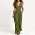 thumbnail image 7 of Yyeselk Cotton Linen V Neck Sleeveless Jumpsuit for Women Wide Leg Relaxed Fit Dressy Casual One Piece Romper Outfits with Pockets Army Green M, 7 of 7