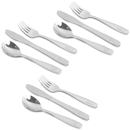 Tcwhniev 9 Pieces Kids Silverware Set, Stainless Steel Toddler Utensils, Preschooler Eating Flatware Utensils, Toddler Cutlery Set, Silver