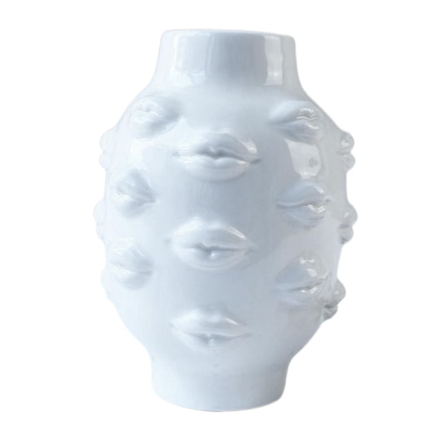 Florero de cerámica, jarrón decorativo con forma de labio para estantería, sala de estar o cualquier espacio del hogar. blanco