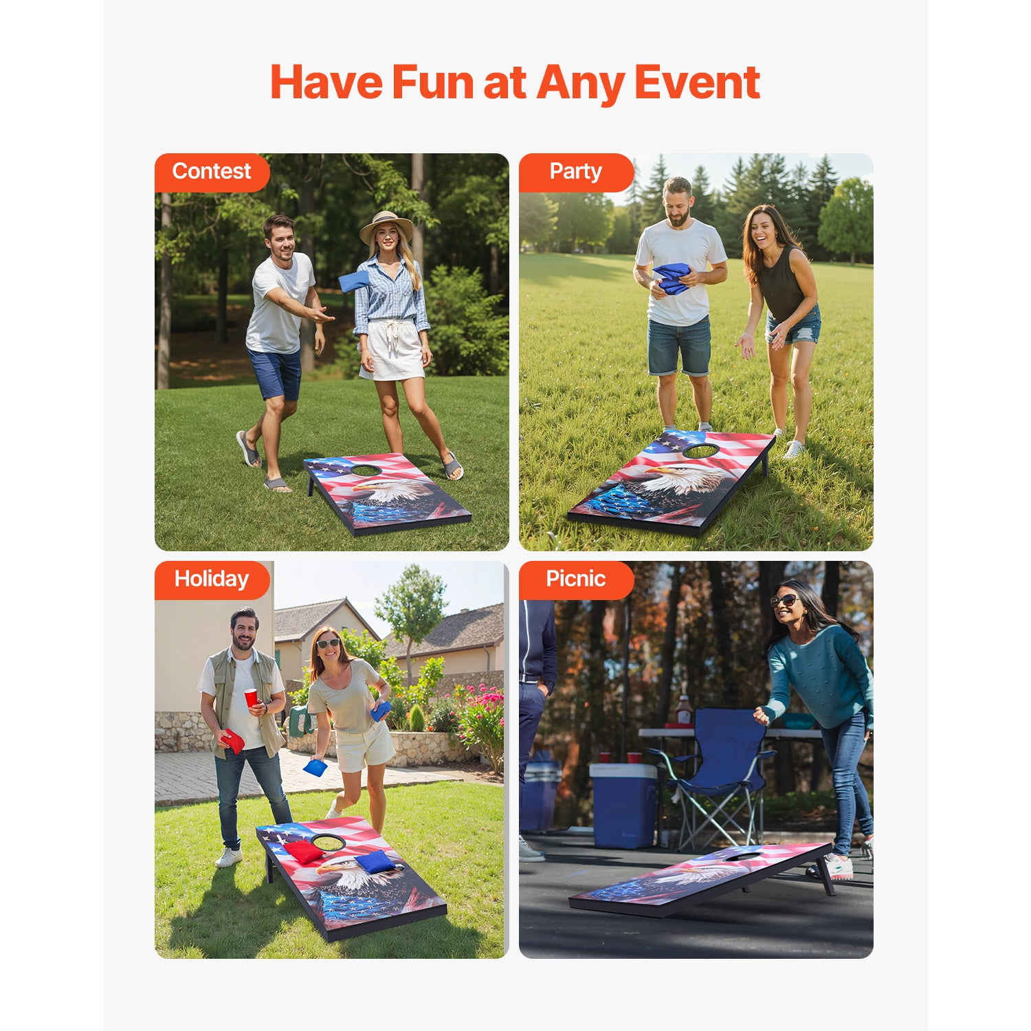 KFFKFF Portable Cornhole Set, 3x2 ft Toss Game Boards, MDF Wood Design for Indoor and Outdoor Use, Includes 8 Bean Bags and Carrying Case, Ideal for Yard, Beach, Backyard, and Camping Activities