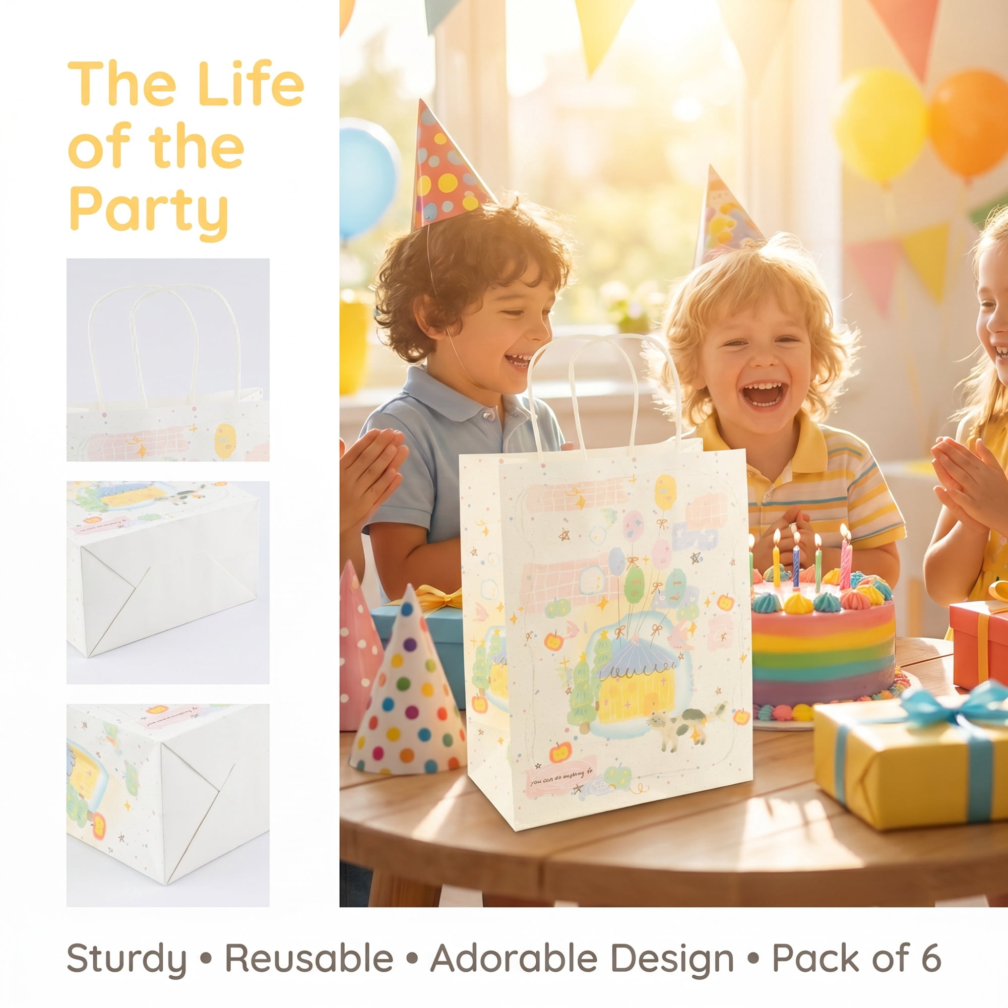 Unique Bargains 6Pcs Thick Paper Gift Bags with Handles Balloon 8.3" x 4.3" x 10.6"