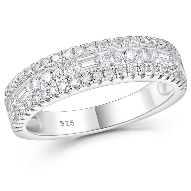 Anillo Newshe Jewellery Moissanite de plata 925 con pavé de esmeraldas