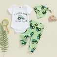 thumbnail image 2 of Okbabeha Baby Boys 3Pcs Farm Clothes Short Sleeve Tractor Print Romper + Pants + Hat Set Newborn Clothes, 2 of 8